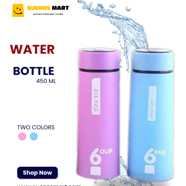 Suenos Glass Water Bottle With Protective Plastic Outer Cover, 450ML PACK OF 1 MULTICOLOR